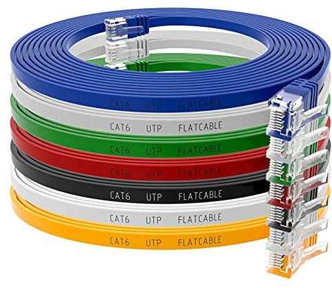 HB-DIGITAL 7X 2m Netzwerkkabel LAN Flach Patchkabel mit RJ45 Stecker reines Kupfer Profi Slim flexibel für Gigabit Ethernet kompatibel mit PC, Router, Switch, Modem, TV, Spiel Konsole farbig