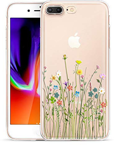 Unov Case Compatible with iPhone 8 Plus iPhone 7 Plus Case Clear with Design Embossed Floral Pattern TPU Soft Bumper Shock Absorption Slim Protective 5.5 Inch (Flower Bouquet)