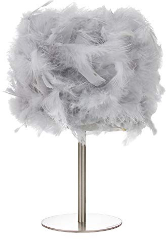 Happy Homewares Modern and Chic Real Grey Feather Table Lamp with Satin Nickel Base and Switch - Perfect for Childrens Bedroom - 40w Maximum SES Bulb