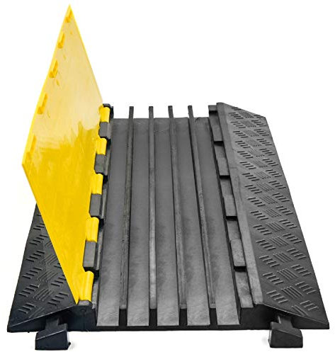 Scinotec Rubber Cable Protector Ramps 1 Pack of 5 Channel Heavy Duty Wire Cord Ramps 18000lbs Load Capacity Traffic Speed Bumps for Asphalt Concrete Gravel Driveway