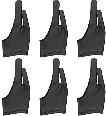 Bestgle 6 Stück Künstlerhandschuh, Zeichenhandschuh Handschuhe, 2 Finger, Verwendung links und rechts für Softbox, Grafiktablett, Display mit Eingabestift