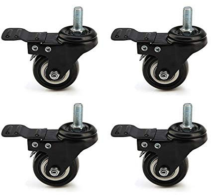 4x Transportrollen Schwerlastrollen Lenkrollen drehbar Industrierollen Vollgummi für Palettenmöbel Möbelrollen,40mm,1,5-Zoll M8 Schraube Drehrolle mit Bremse