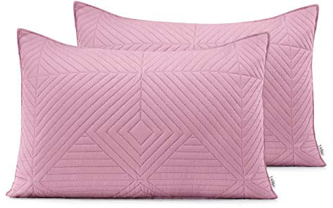 AmeliaHome 2 Kissenbezüge 50X70 cm rosa grau Kissenhüllen Set Ultrasonic Steppung Polyester Softa