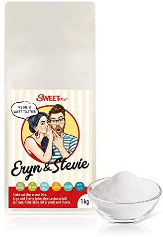 SWEETme® Erythrit Stevia Mix 1 kg – Eryn & Stevia Erythritol mit Stevia, Zuckerersatz 0 Kalorien, Streusüße 1:1 wie Zucker, zahnfreundlich