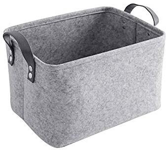 LITLANDSTAR Felt Storage Basket, Foldable Felt Basket Storage Box Open Storage Bin Laundry Hamper with Handles Shelf Basket Storage Basket Bin Organizer for Clothing, Magazine, Toys(Light Grey)