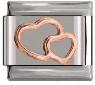 No Brand Name Double Heart Charm in Rose Gold - fit all classic 9mm Italian Style Charm Bracelet - UK stock