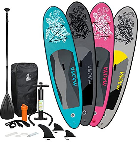 ECD Germany Aufblasbares Stand Up Paddle Board Set Maona Türkis, 308x78x10 cm, aus PVC, bis 120 kg, Alu-Paddel, Komplettes Zubehör, SUP, Paddling Paddelboard Surfboard Surfbrett Paddelbrett