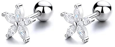 HCMA 925 Sterling Silber Einfache Blume Zirkonfaden Ohrringe Damen IG Schraubverschluss Kleiner Fünfzackiger Stern Cochlear Ohrringe Schmuck Geschenk