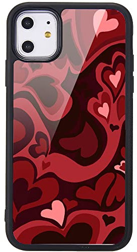 MAYCARI Aesthetic Cute Red Heart Printed Cases for iPhone 11,Cute Slim Soft TPU Hard Back Shatter-Resistant Shockproof Anti-Fall Protective Girly Painting Art Cover Case for Girls Women Children