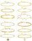 CASSIECA 12pcs Bracelets de Cheville en Or pour Femme Plaqué Or 14k Chaîne de Corde en Argent Mauvais Œil Tennis Cristal Zircone Faux Diamant Strass Cheville Dainty Layered Cheville Ensemble