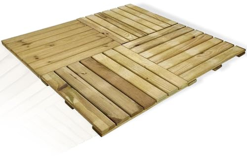 BONAFIDE Wooden Square Garden Decking Tiles With A Natural Hardwood Finish, Interlocking Flooring Tiles Patio Deck Tiles For Balcony Porch Backyard 45cm x W45cm (4)