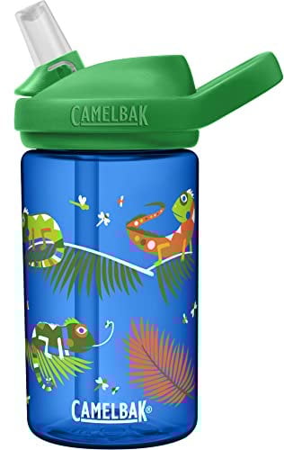 CamelBak Kids Eddy+ Bite Valve Straw Tritan Renew Water Bottle Iguanas, 14oz