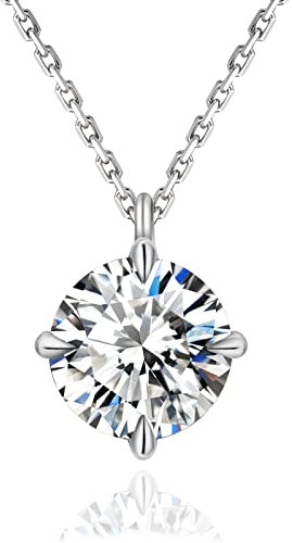 KRKC Moissanite Necklace for Women, 0.5-3CT Lab-Grown Diamond Solitaire Pendant Necklace, White Gold S925 Sterling Silver for Birthday Wife Mom (Classic Claw-White Gold, 6.5mm-1CT)