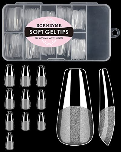 Soft Gel Nail Tips Medium Coffin 120 Pieces Pre Polishable Full Cover Nail Extension Semi Matte Gel Nail Tips BORNBYME