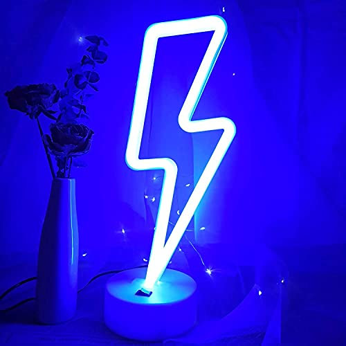 Lampada fulmine blu, Lampada Led Effetto Neon - Insegna al neon LED alimentata a batteria o USB - Insegne luminose per camera da letto per Natale, feste, bar