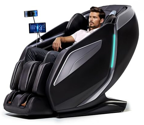 HealthRelife 4D Massage Chair Full Body Zero Gravity Recliner - 55“ SL-Track,15 Auto Modes,11 Massage Technique,40 Airbags Massage,with Yoga Stretch,APP Control,Shiatsu Foot Massage(Black)