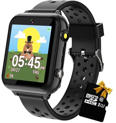 Retysaz Kinder Smart Watch 24 Spiel 10-Geschichten Smart Watch für Kinder Schrittzähler Telefon Smartwatches für Kinder Große Geschenke für Mädchen Jungen (Schwarz-M1)