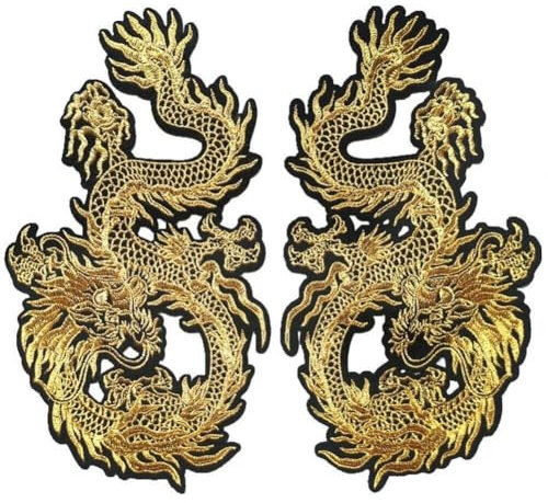 Dinntty Gestickte Applikationen mit chinesischem Drachen 2 Stück dekoratives Tiermuster zum Aufnähen und Aufbügeln für DIY-Kleidungszubehör