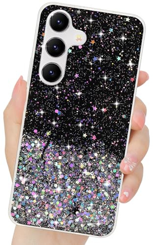 LCHULLE Glitzer Hülle für Samsung Galaxy S24 5G Mädchen,Schwarz | Transparent glänzende Hülle, Stoßfeste Bling Schuzhülle Süße Silikon Handyhülle für Frauen und Mädchen,Cute Glitte Case