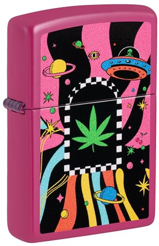 Zippo Sturmfeuerzeug - Cannabis & UFOs - Pink Frequency Finish, Color Image - Nachfüllbar - Wiederverwendbar - Windfestes Design - Geschenkbox - Made in USA