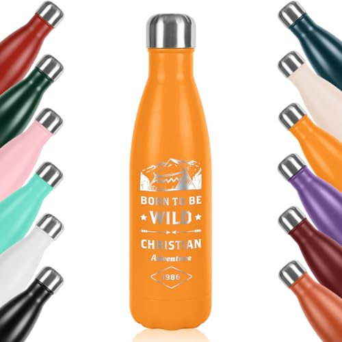 polar-effekt Edelstahl Wasserflasche 500 ml Gelb mit personalisierte Gravur - Trinkflasche für Arbeit, Freizeit und Gym - hält Getränke warm und kalt - BPA-Frei