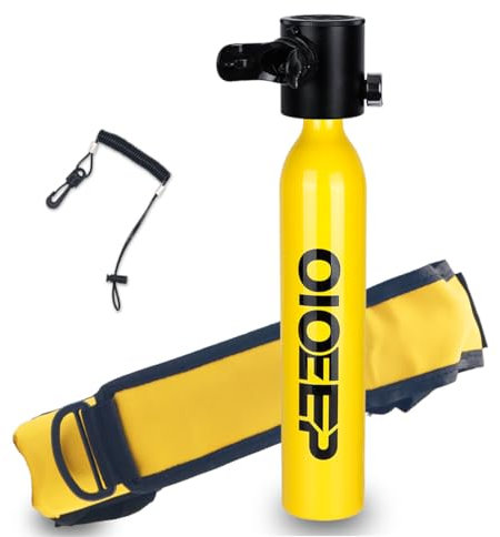 OIOEEP Mini tanque de buceo de 0,5 L, tanque de pulmón portátil de 0,5 L, sistema de respiración subacuática de 5 a 10 minutos para familia, fiesta y viaje, kit de buceo (amarillo)