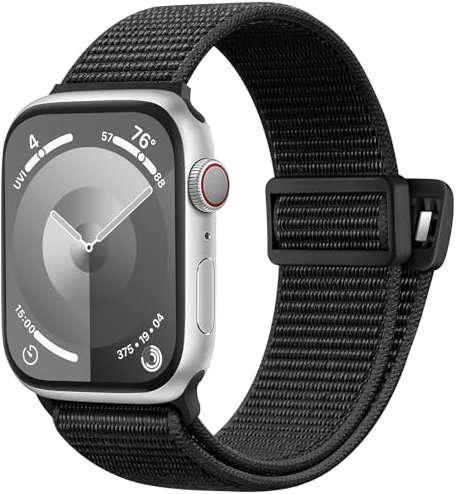 Easuny Solo Loop Cinturino Compatibile con Cinturini Apple Watch 45mm 44mm 42mm 49mm, Nylon Band Sport Elastico Cinturini per Apple Watch SE/iWatch Series 9 8 7 6 5 4 3 2 1 Ultra 2/Ultra, Nero