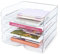 IBEQUEM Bandeja apilable de escritorio de 4 niveles, organizador de documentos de acrílico transparente, estante de almacenamiento multifuncional, carpeta de libros A4, soporte de archivos de papel