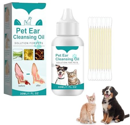TUKNN Gocce per Acari dell Orecchio,Pulisci Orecchie Cane e Gatto,Detergente per Orecchie per Cane,Gocce D'acari,Dog Ear Cleaner,Stop Prurito Rimuovere Earwax,30ml
