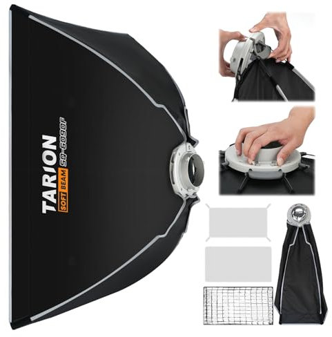 TARION Faltbare Softbox mit Bowens Halterung: 60 x 90cm Quick Release Fotografie Softboxen mit Glitter Strip Square Soft Box Stripbox für Studio Photography Video Blitz Licht SOFTBEAM(SQ-6090F)