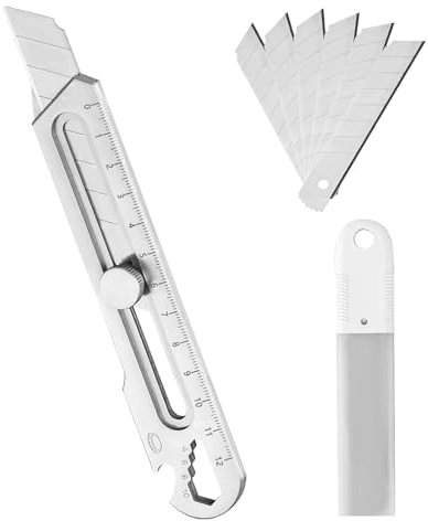 Tagliacarte Professionale 18mm con 10 Lame Estraibili, Coltello per Tappeti Professionale, Coltello Universale in Acciaio Inossidabile, Multiuso, Coltello da Taglio Multifunzione, Utensili da Lavoro C