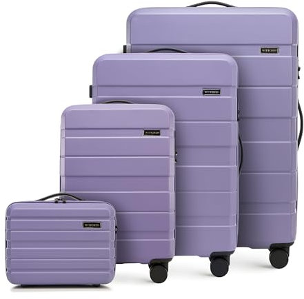 WITTCHEN set di 4 valigie con custodia per cosmetici trolley bagaglio a mano in ABS con 4 ruote spinner chiusura a combinazione maniglia telescopica Comodo Line viola