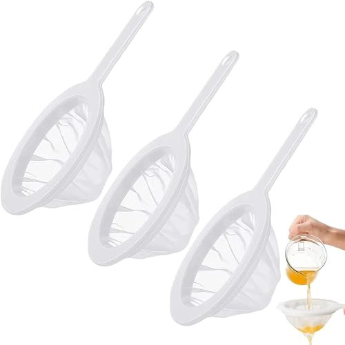 AUSYIWI 3-Piece Plastic Sieve and Tea Strainer Set With Handle - Fine Mesh Kitchen Strainers for Cooking and Loose Tea