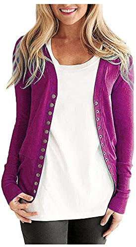 Cappotto Giacca Maglia Moda Colore Pulsante Donna Solido Sciolto Maniche Lunghe Cardigan Donna Cardigan Maglione Cardigan Donna con Bottoni, Viola, M