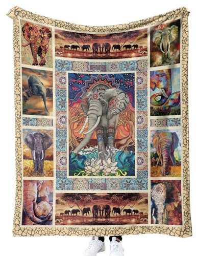 MUNOOR Elefant Kuscheldecken 150x200 cm Weich Flanelldecke Wohndecke Geschenke für Kinder Erwachsene, 3D Sonnenuntergang Tiere Blumen Decke Sofadecke Couchdecke Tagesdecke