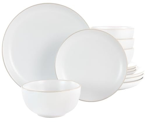 Gibson Home Rockaway 12 Piece Stoneware Dinnerware Set in White