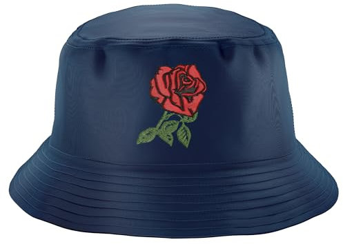 Purple Print House Embroidered English Rose Bucket Hat Unisex England Rugby Football Country Him Her Recycled Hat, L, Navy