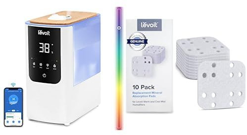 Levoit Smart Luftbefeuchter, Warm-/Kalter Nebel max 550 ml/h + Levoit LUH-MAP-WEU 10 Pack Entkalker Pads für Luftbefeuchter OasisMist 450S & LV 600S