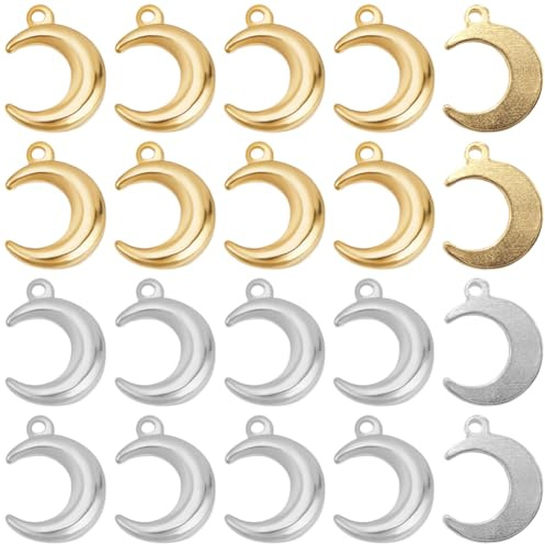 Beebeecraft 1 Box Mit 48 Halbmond Anhängern 24 Karat Gold Und 925 Sterling Silber Plattiert Himmlische Mond Anhänger Für Die Schmuckherstellung DIY Halsketten Armbänder Ohrringe Hängebastelgeschenke