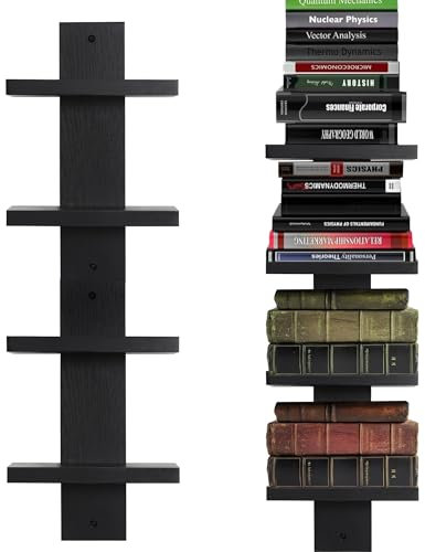 2-stufiges vertikales Wandregal, Säulen-Design, schwebende Regale, stapelbare dekorative Regale für Wohnkultur, Organizer und Aufbewahrung im Wohnzimmer und Schlafzimmer, belastbar, 2er-Set(Schwarz)