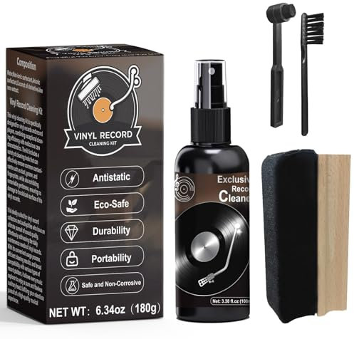 INNOVAYOU Schallplatten Reinigungsset für Schallplatten, 4-Teiliges Reinigungsset für Schallplatten, Zubehör Inkl weicher Schallplattenbürste aus Samt, Reinigungslösung, Nadelbürste, Bürste für Samt