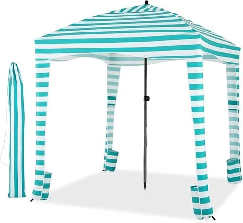 RELAX4LIFE Tienda de Campaña para Playa Plegable 183x183 cm con Altura Ajstable 215-240cm, Toldo con Bolsa, Pared Lateral Desmontable, 8 Bolsas de Arena y Tienda Portátil para Playa/Camping (Turquesa)