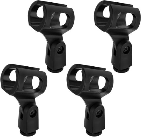 Lot de 4 supports de micro noirs réglables avec clips universels pour microphone sans fil - Accessoires pour micro, enregistrement, microphone à main (diamètre intérieur : 2,5 cm)