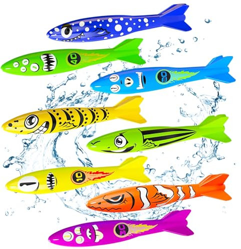 YUEXNKO Giocattoli da Immersione, 8pcs Immersioni Torpedo Giocattoli, Giocattoli da Piscina, Giochi Piscina Bambini, Giocattolo Acquatico, Anelli da Immersione, Immersioni Giocattolo (Colore A)
