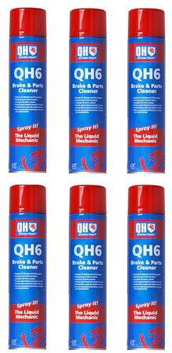 Quinton Hazell 6x 600ml The Liquid Mechanic QH6 Brake, Clutch & Parts Cleaner Spray - Heavy-Duty Car Cleaning Degreaser Stops Brake Squeal, Grease, Dust Lining, Oil and Waxes - 600 ml (Pack of 6)