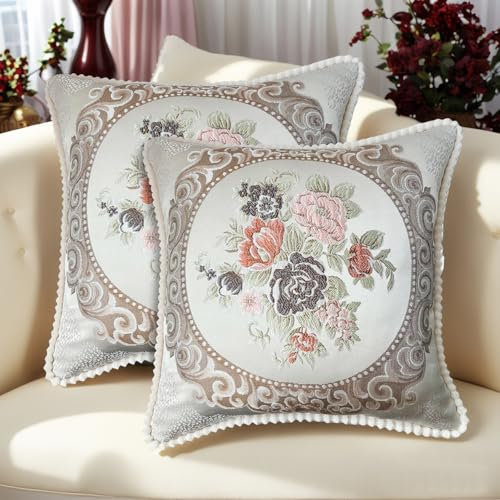 SZHELEJIAM Kissenbezug 50x50 cm, 2er Set Weiche Kissenhülle Dekorative Sofakissen Quadratische Dekokissen Luxuriöser Jacquardstoff Dekorative Dekokissen für Couch, Sofa Bett, Wohnzimmer