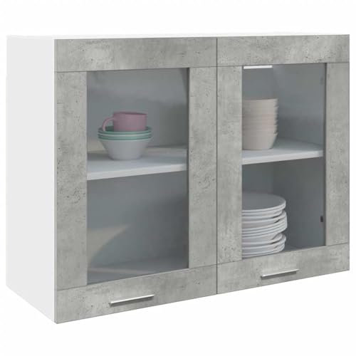 HOMTAKIE Armario de cristal colgante gris hormigón 80x31x60 cm
