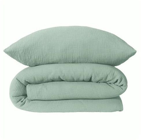 Schiesser Bettwäscheset Molly | 2-teilig | Uni | Musselin | 100% Baumwolle | Oeko-Tex Zertifiziert | Reißverschluss | 135x200cm + 80x80cm | Hellgrün