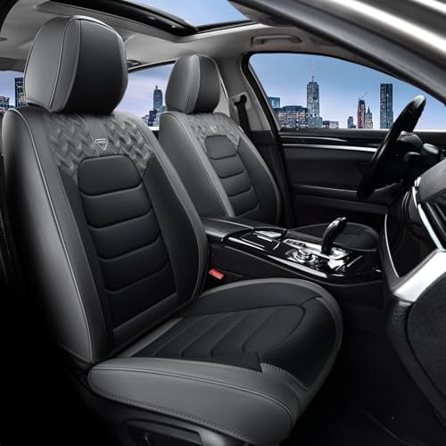FLORICH Autositzbezüge Vordersitze 2 Stück Universal PKW Sitzbezüge PU-Leder Auto Wasserdichtes Autositzbezug für Limousine, SUV, LKW (Vordersitze, Schwarz&Grau)