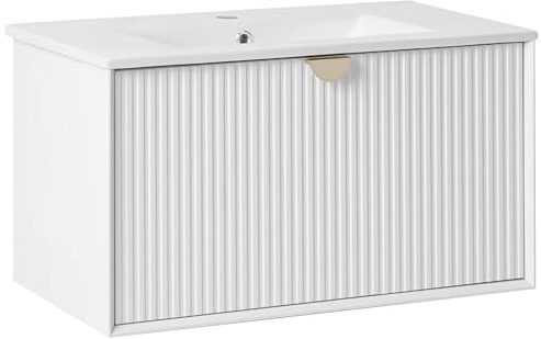 Beliani Wall Mounted Vanity Unit with Basin Engineered Wood Bathroom Cabinet Storage 80 x 43 cm White Bonaire